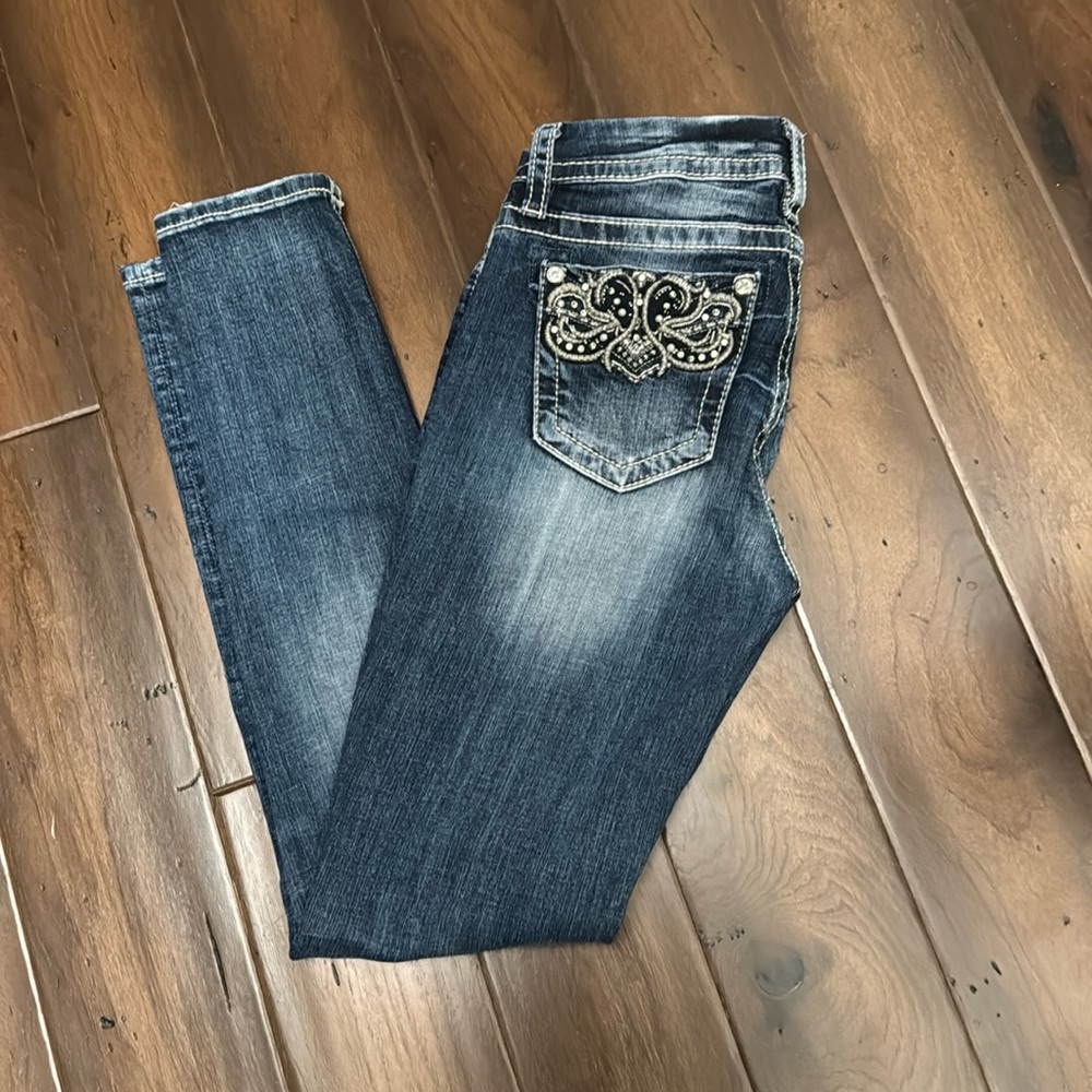 Miss Me Skinny Jeans - Dark Blue with Silver Details